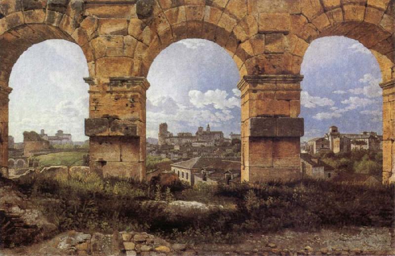 View through three northwest arches of the Colossum in Rome,Storm gathering over the city, Christoffer Wilhelm Eckersberg